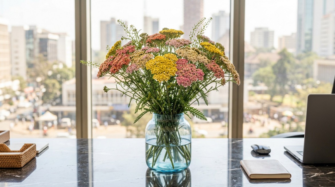Bunches of vibrant Achillea flowers, also known as Yarrow, ready for export.