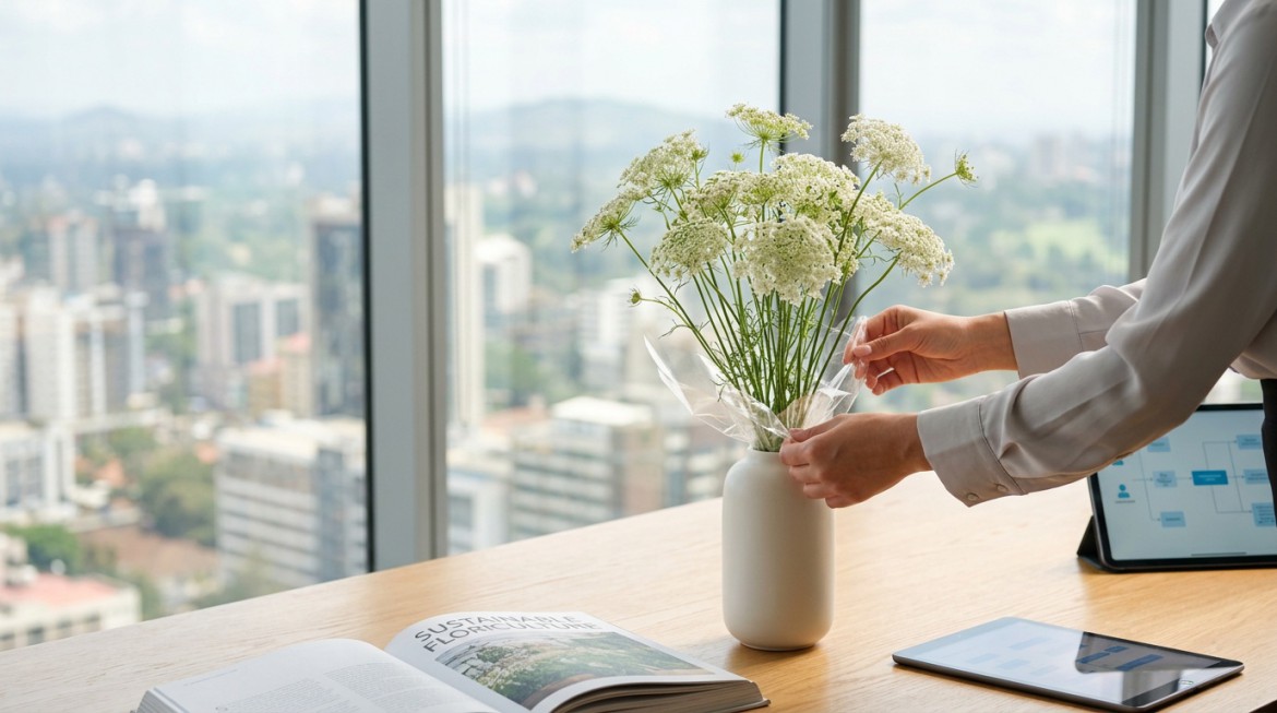 Spray of delicate white Ammi flowers from Nana Creations, Kenya.
