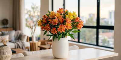 A vibrant bouquet of Astromelia flowers, showcasing their unique layered petals and rich colors, ready for export.