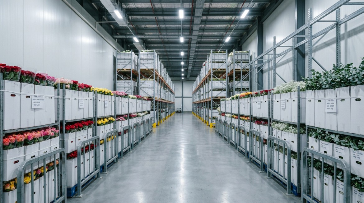 Professional cold room for storing premium flowers at Nana Creations