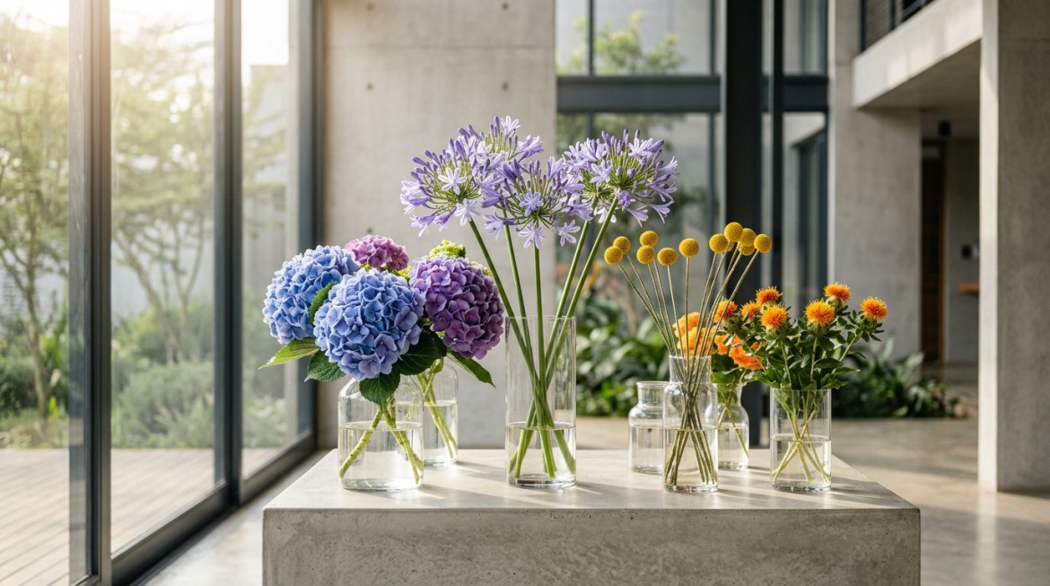 Vibrant bouquet featuring distinctive blooms like Hydrangea and Craspedia