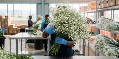 Close-up of delicate white Gypsophila flowers, ready for export by Nana Creations