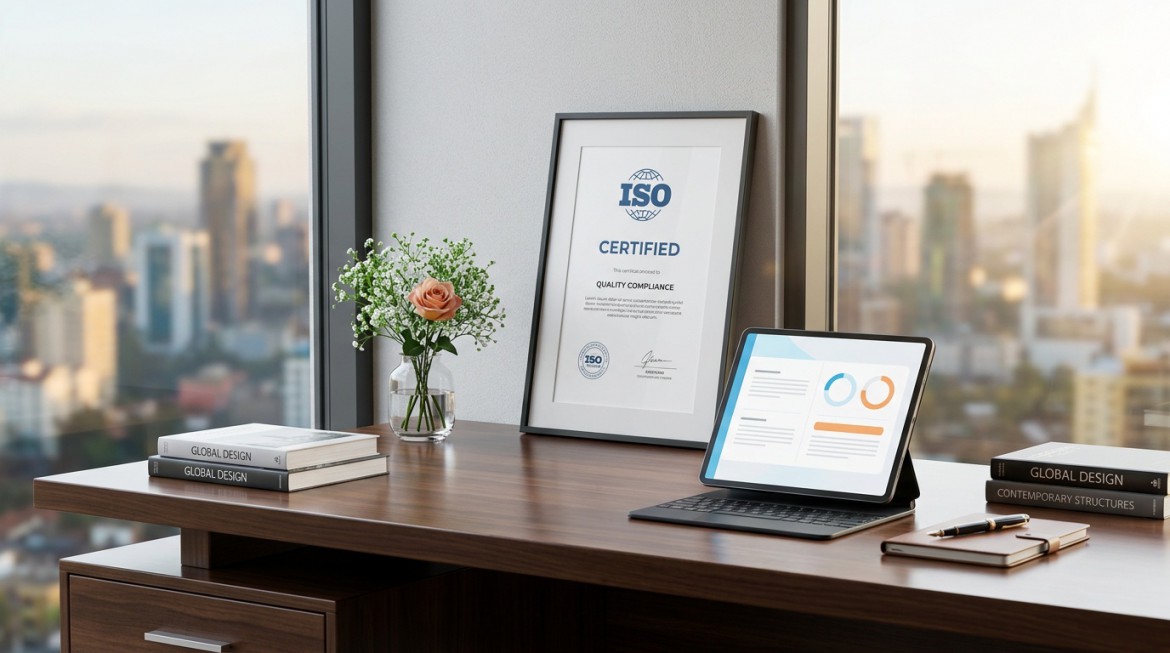 ISO certification seal representing quality and standards in flower export by Nana Creations