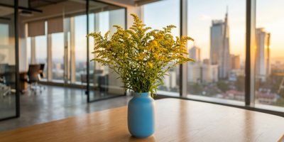 Bunches of vibrant yellow Solidago flowers ready for export from Kenya