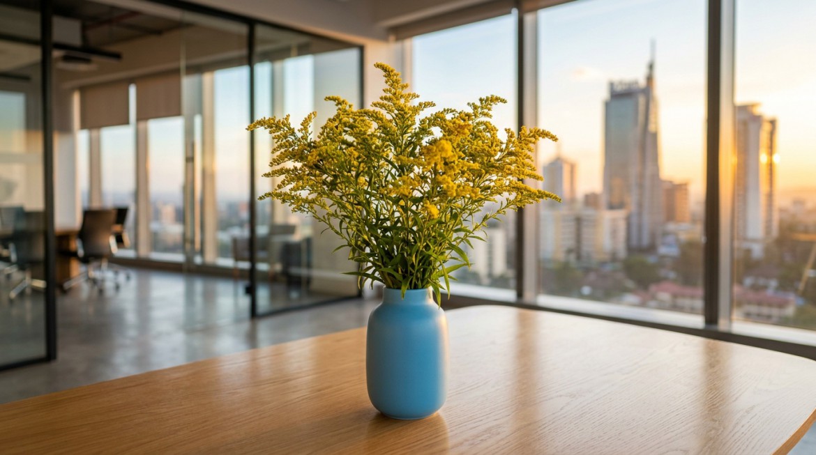 Bunches of vibrant yellow Solidago flowers ready for export from Kenya