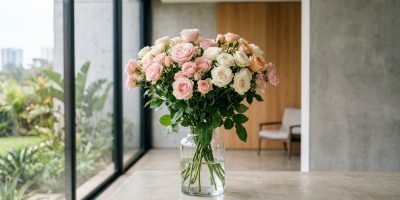 A close-up of vibrant spray roses with multiple blooms on a single stem, ready for export.