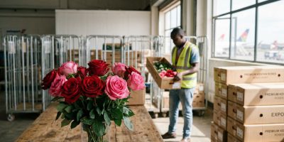 Vibrant Standard Roses arranged for export, showcasing quality and color.