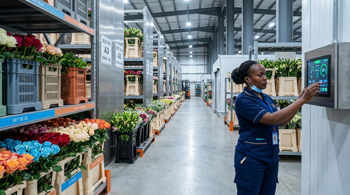 Modern climate-controlled storage facility for premium flowers at Nana Creations